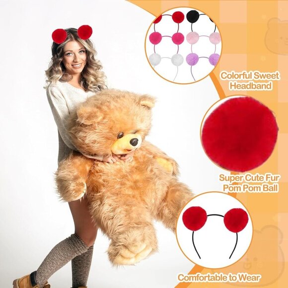 Women Fluffy Pom Pom Headbands 6Pcs Colorful Bear Ears for Cosplay Daily Cute main image 5